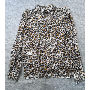 THESHIRT Rochelle Behrens The Madeline‎ Shirt Leopard Ruffle Long Sleeve